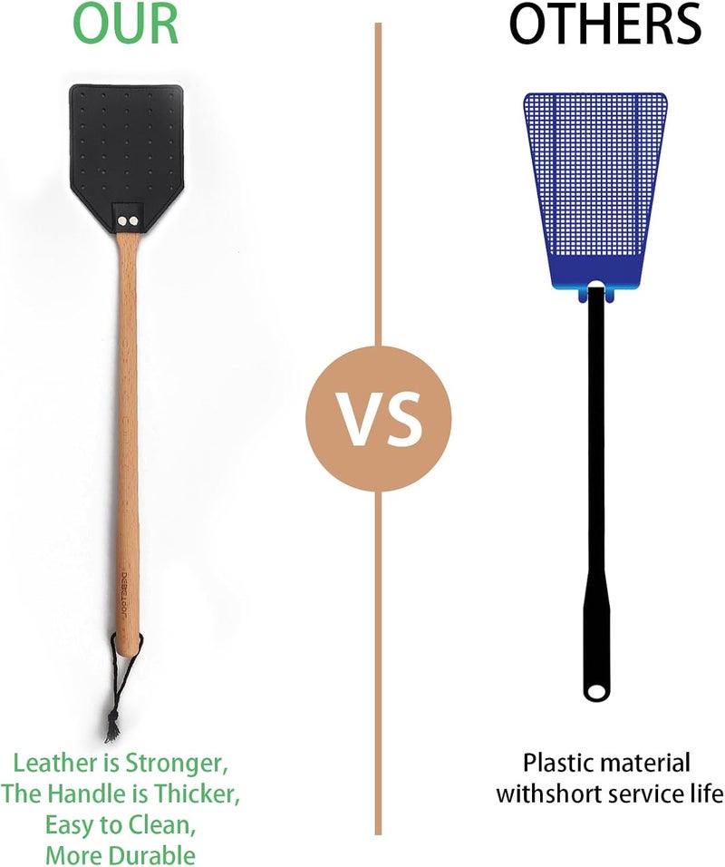 DEBETOOL 2 Pack Sturdy Leather Fly Swatter for Indoors - (19.7”)Long Handle Heavy Duty Wood Fly Swatter With Hanging Rope, Durable Fly Swatter for Outdoor Rustic Bug Swatter Flies,Mosquitoes And Bees - Image 4